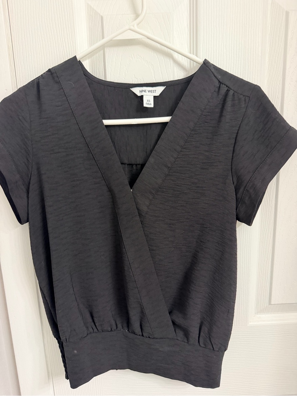 Nine West Black Faux Wrap Top XS